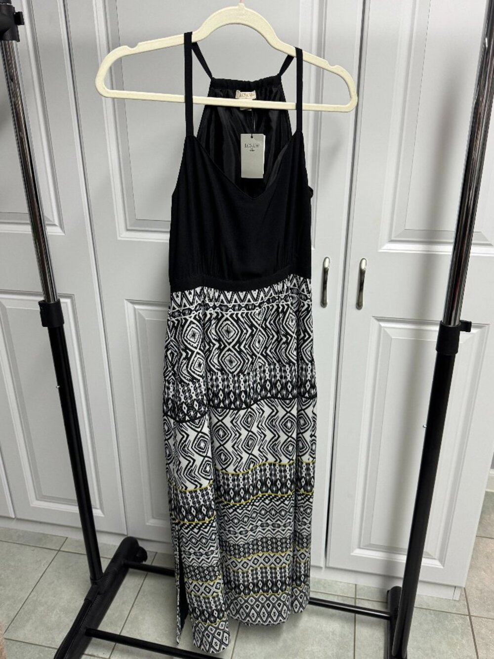 J.Crew Geometric Print Mixed Media Halter Maxi Dress